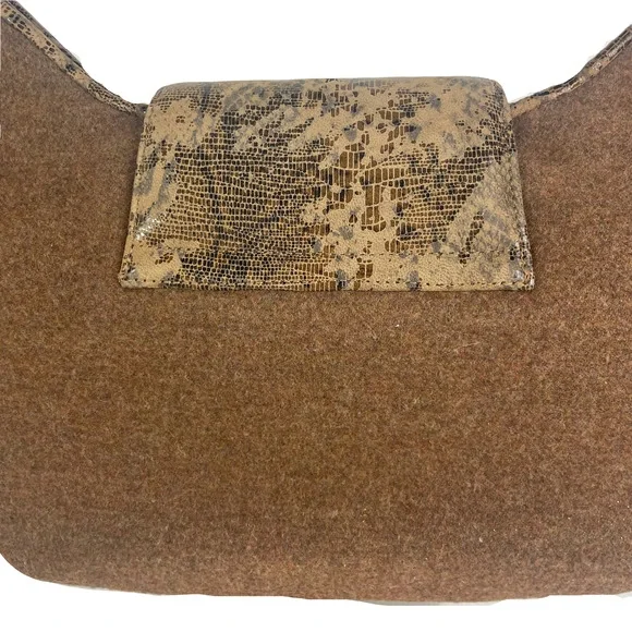 Worth Patent Leather Snakeskin Print Foldover Button Top Handle Fabric Wool Bag - Picture 8 of 12